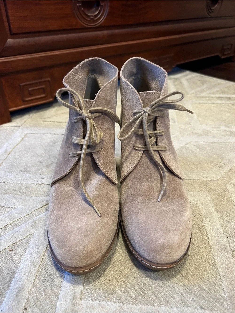 j crew mcallister Suede Wedge Ankle Boots - beige tan taupe size 8